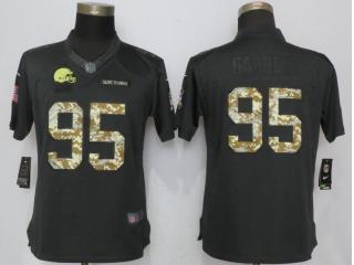 Women Cleveland Browns 95 Myles Garrett Anthracite Salute To Service Limited Jersey