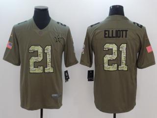 Dallas Cowboys 21 Ezekiel Elliott Olive Salute To Service Limited Jersey Camo Word