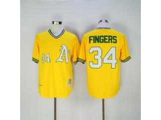 Oakland Athletics 34 Rollie Fingers Baseball Jersey Yellow Retro