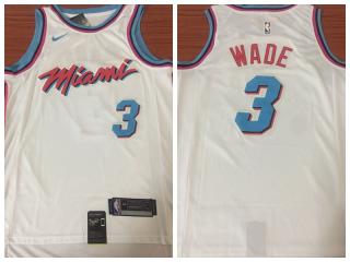 2018 Nike Miami Heat 3 Dwyane Wade Basketball Jersey White Fans City Edition