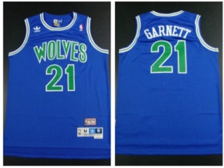 Minnesota Timberwolves 21 Kevin Garnett Throwback Basketball Jersey Light Blue with Green Number