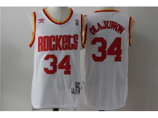 Houston Rockets 34 Hakeem Olajuwon Basketball Jersey White Throwback