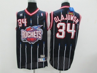 Houston Rockets 34 Hakeem Olajuwon Basketball Jersey Blue Pinstripes Throwback