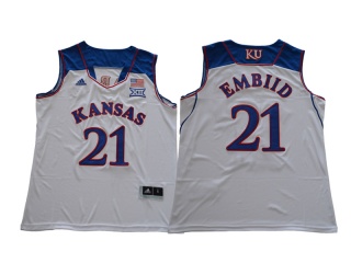 Kansas Jayhawks 21 Joel Embiid College Basketball Jersey White