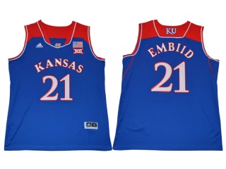 Kansas Jayhawks 21 Joel Embiid College Basketball Jersey Blue