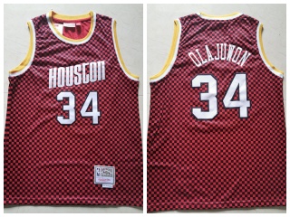 Houston Rockets 34 Hakeem Olajuwon Mitchell & Ness Jersey Red Checkerboard