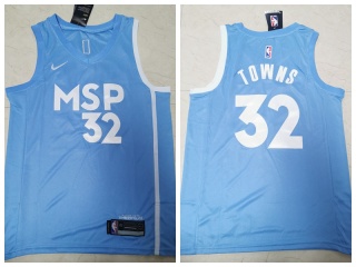 Nike Minnesota Timberwolves 32 Anthony Towns 2019-20 City Jersey Light Blue