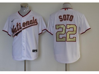 Nike Washington Nationals #22 Juan Soto Cool Base Jersey White With Gold Number