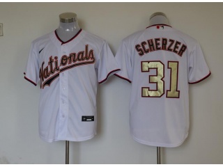 Nike Washington Nationals #31 Max Scherzer Cool Base Jersey White With Gold Number 