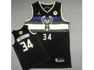 Jordan Milwaukee Bucks #34 Giannis Antetokounmpo With Finals Patch Jersey Black 