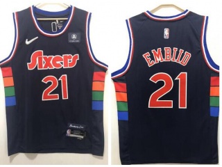 Nike Philadelphia 76ers #21 Joel Embiid 2021-2022 City Jerseys Navy Blue