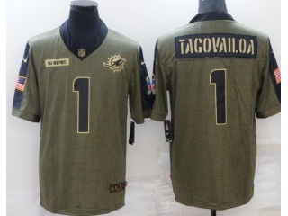 Miami Dolphins #1 Tua Tagovailoa 2021 Salute To Service Jersey Green 