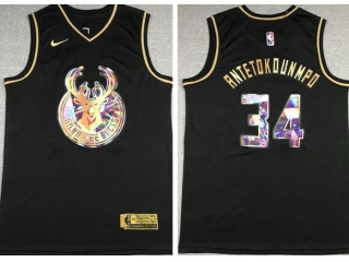 Nike Milwaukee Bucks #34 Giannis Antetokounmpo Diamond Jersey Black Golden 