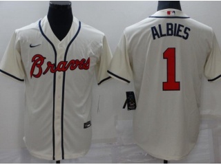 Nike Atlanta Braves #1 Ozzie Albies Cool Base Jersey Cream 