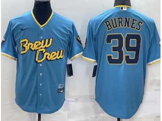 Nike Milwaukee Brewers #39 Corbin Burnes City Cool Base Jersey Baby Blue