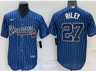 Nike Atlanta Braves #27 Austin Riley With White Stripes Cool Base Jersey Blue 