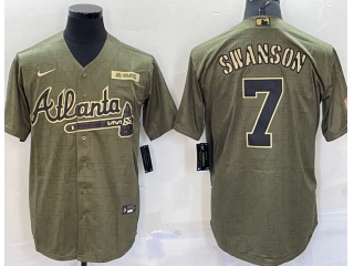 Nike Atlanta Braves #7 Dansby Swanson Salute To Service Jersey Green 