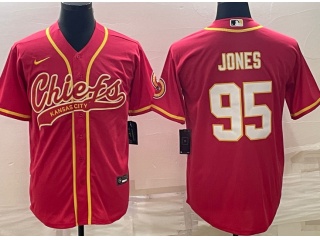  Kansas City Chiefs #95 Chris Jones Baseball Jersey Red