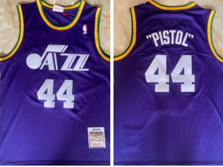 Utah Jazz #44 Pete Maravich Pistol Throwback Jersey Purple 