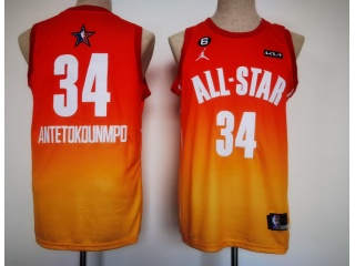 Milwaukee Bucks #34 Giannis Antetokounmpo 2023 All Star Jersey Orange