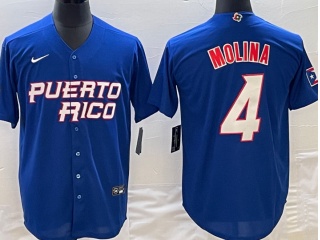 Puerto Rico #4 Yadier Molina Jersey Blue 