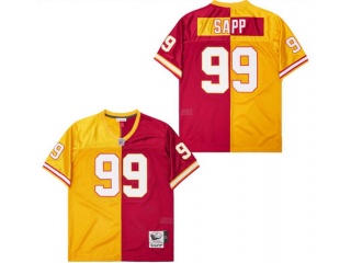 Tampa Bay Buccaneers #99 Warren Sapp Split Throwback Jersey Yellow/Red