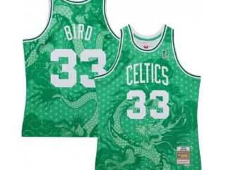 Boston Celtics #33 Larry Bird Dragon Year Mitchell Ness Jersey Green 