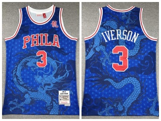 Philadelphia 76ers #3 Allen Iverson Dragon Year Mitchell Ness Jersey Blue  