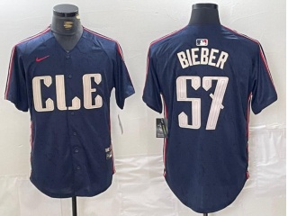 Cleveland Guardians #57 Shane Bieber City Connect Cool Base Jersey Navy Blue