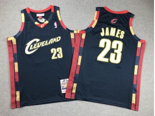 Youth Cleveland Cavaliers #23 LeBron James Throwback Jersey Navy Blue