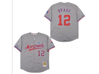 Montreal Expos #12 Tom Brady Throwback Baseball Jersey Grey