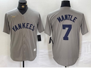 New York Yankees #7 Mickey Mantle Nike Gray Road Cooperstown Collection Player Jersey