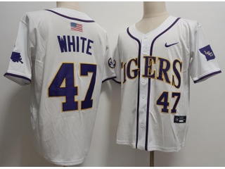 LSU Tigers #47 Tommy White 2024 Button Down Baseball Jersey White