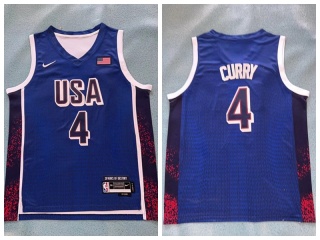 Team USA #4 Stephen Curry Paris 2024 Olympics Jersey Navy Blue