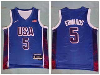 Team USA #5 Anthony Edwards Paris 2024 Olympics Jersey Navy Blue