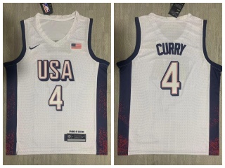 Team USA #4 Stephen Curry Paris 2024 Olympics Jersey White