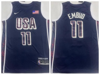 Team USA #11 Joel Embiid Paris 2024 Olympics Jersey Navy Blue