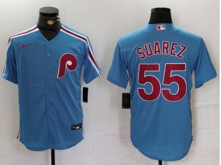 Philadelphia Phillies #55 Ranger Suárez Cool Base Jersey Blue