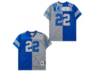 Dallas Cowboys #22 Emmitt Smith Split Throwback Jersey Blue/Grey