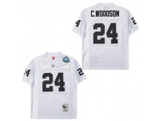 Oakland Raiders #24 C.Woodson 2002 Throwback Football Jersey White