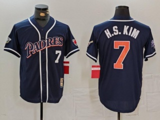 San Diego Padres #7 Ha-Seong Kim Throwback Jersey Navy Blue