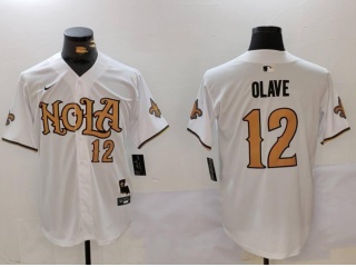 Nola x New Orleans Saints #12 Chris Olave Baseball Jersey White