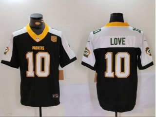 Green Bay Packers #10 Jordan Love with White Shoulders Jersey Black