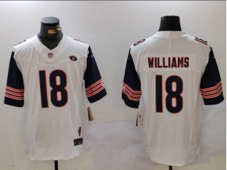 Chicago Bears #18 Caleb Williams with Blue Sleeves Jersey White