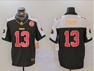 San Francisco 49ers #13 Brock Purdy with White Shoulders Jersey Black