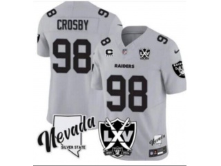 Las Vegas Raiders #98 Maxx Crosby Nevada Patch w/ C Patch F.U.S.E Limited Jersey Grey