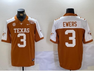 Texas Longhorns #3 Quinn Ewers with White Shoulder 100th Patch F.U.S.E Limited Jersey Orange