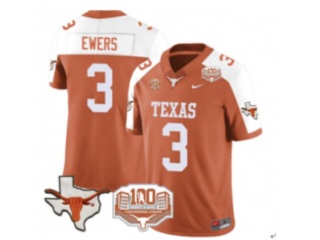 Texas Longhorns #3 Quinn Ewers with White Shoulder 100th Patch F.U.S.E Limited Jersey Orange