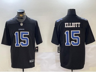 Dallas Cowboys #15 Ezekiel Elliott with Blue Number Fashion Vapor Limited Jersey Black