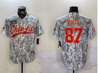 Kansas City Chiefs #87 Travis Kelce Salute to Service Baseball Jersey Arctic Camo